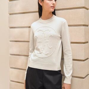 HERMES Cashmere "H Lift" long-sleeve sweater NEW Ivory Classic Sz XS 34 NEW